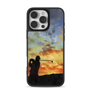 Golfer swing sunset oil art iPhone 16 Pro Max Black Case