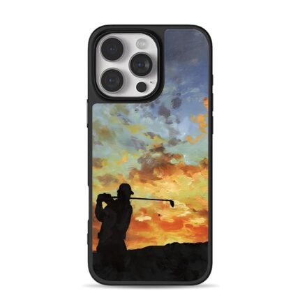 Golfer swing sunset oil art iPhone 16 Pro Max Black Case