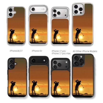 Golfer swinging golf at sunset Chris Brown Phone Case Black Electroplated Silver For Iphone 11 To 17