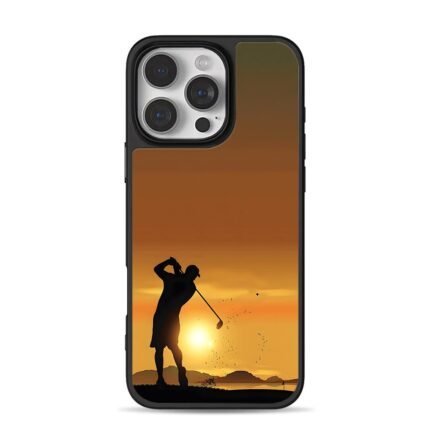Golfer swinging golf at sunset iPhone 16 Pro Max Black Case