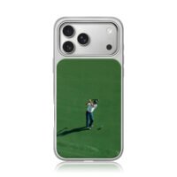 Golfer swinging on golf green iPhone 17 Pro Max Electroplated Silver Case1