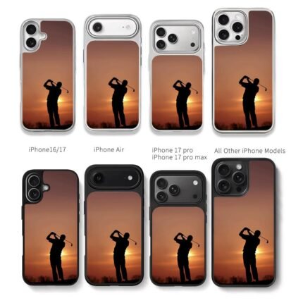 Golfer swinging sunset silhouette Chris Brown Phone Case Black Electroplated Silver For Iphone 11 To 17