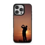 Golfer swinging sunset silhouette iPhone 16 Pro Max Black Case