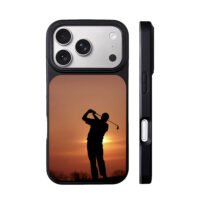 Golfer swinging sunset silhouette iPhone 17 Pro Max Black Case