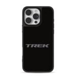 Gray Trek brand logo on plain black background iPhone 16 Pro Max Black Case