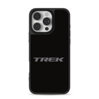 Gray Trek brand logo on plain black background iPhone 16 Pro Max Black Case