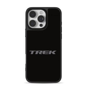 Gray Trek brand logo on plain black background iPhone 16 Pro Max Black Case