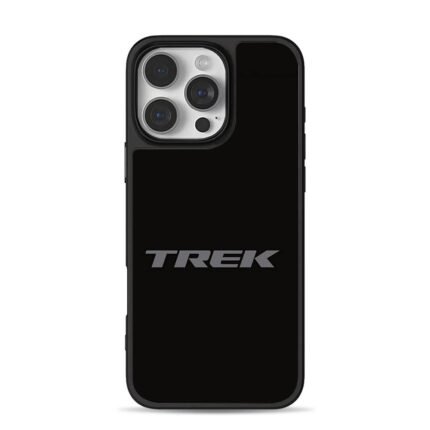 Gray Trek brand logo on plain black background iPhone 16 Pro Max Black Case