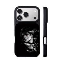 Grayscale red eyed vampire iPhone 17 Pro Max Black Case
