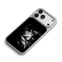 Grayscale red eyed vampire iPhone 17 Pro Max Electroplated Silver Case2