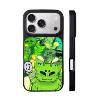 Green alien cat cartoon collage iPhone 17 Pro Max Black Case