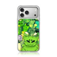 Green alien cat cartoon collage iPhone 17 Pro Max Electroplated Silver Case1