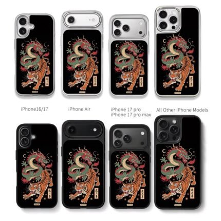 Green dragon fierce tiger art Chris Brown Phone Case Black Electroplated Silver For Iphone 11 To 17
