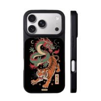 Green dragon fierce tiger art iPhone 17 Pro Max Black Case