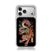 Green dragon fierce tiger art iPhone 17 Pro Max Electroplated Silver Case1