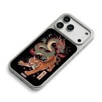 Green dragon fierce tiger art iPhone 17 Pro Max Electroplated Silver Case2
