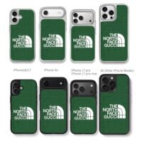Green Gucci GG The North Face logo Chris Brown Phone Case Black Electroplated Silver For Iphone 11 To 17