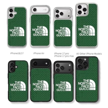 Green Gucci GG The North Face logo Chris Brown Phone Case Black Electroplated Silver For Iphone 11 To 17