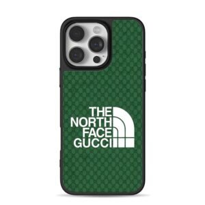 Green Gucci GG The North Face logo iPhone 16 Pro Max Black Case