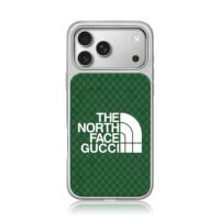 Green Gucci GG The North Face logo iPhone 17 Pro Max Electroplated Silver Case1