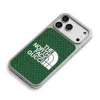 Green Gucci GG The North Face logo iPhone 17 Pro Max Electroplated Silver Case2