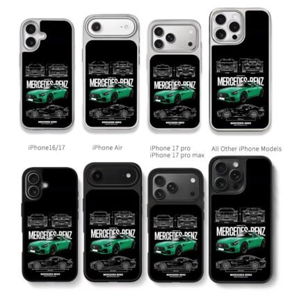 Green Mercedes AMG GTR blueprints Chris Brown Phone Case Black Electroplated Silver For Iphone 11 To 17