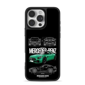 Green Mercedes AMG GTR blueprints Phone Case for iPhone 11-17 & Samsung Galaxy S24-S26