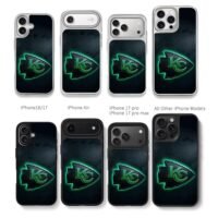 Green neon KC Chiefs team logo Chris Brown Phone Case Black Electroplated Silver For Iphone 11 To 17