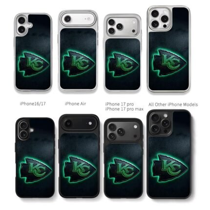 Green neon KC Chiefs team logo Chris Brown Phone Case Black Electroplated Silver For Iphone 11 To 17