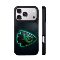 Green neon KC Chiefs team logo iPhone 17 Pro Max Black Case
