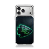 Green neon KC Chiefs team logo iPhone 17 Pro Max Electroplated Silver Case1
