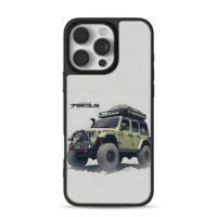 Green offroad Jeep Wrangler on sand iPhone 16 Pro Max Black Case