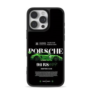Green Porsche 911 RS race drift art iPhone 16 Pro Max Black Case