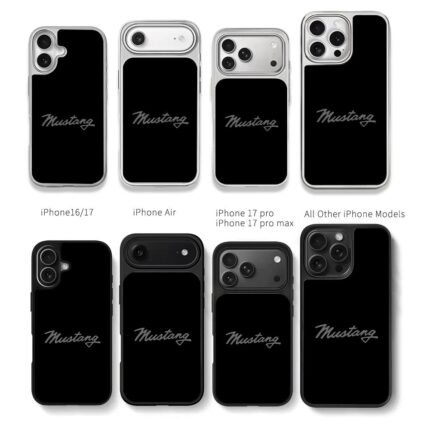 Grey cursive Mustang car brand logo Chris Brown Phone Case Black Electroplated Silver For Iphone 11 To 17