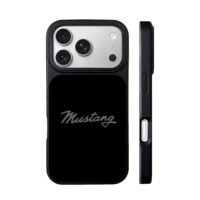Grey cursive Mustang car brand logo iPhone 17 Pro Max Black Case