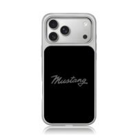 Grey cursive Mustang car brand logo iPhone 17 Pro Max Electroplated Silver Case1
