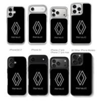 Grey Renault logo and brand text Chris Brown Phone Case Black Electroplated Silver For Iphone 11 To 17