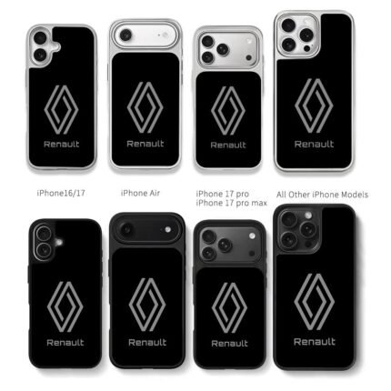 Grey Renault logo and brand text Chris Brown Phone Case Black Electroplated Silver For Iphone 11 To 17