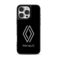 Grey Renault logo and brand text iPhone 16 Pro Max Black Case