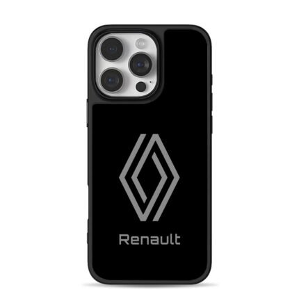 Grey Renault logo and brand text iPhone 16 Pro Max Black Case