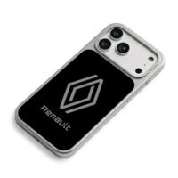 Grey Renault logo and brand text iPhone 17 Pro Max Electroplated Silver Case2