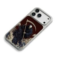 Grim Reaper scythe white wolves art iPhone 17 Pro Max Electroplated Silver Case2
