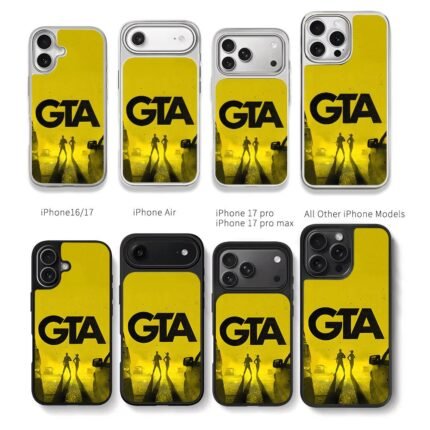 GTA logo with two figures and cars Chris Brown Phone Case Black Electroplated Silver For Iphone 11 To 17