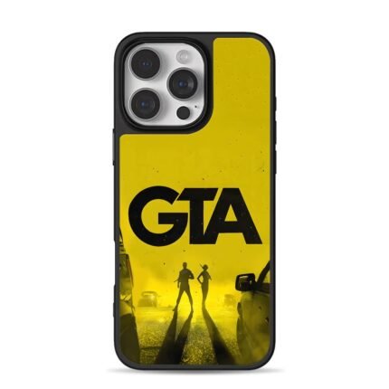 GTA logo with two figures and cars iPhone 16 Pro Max Black Case