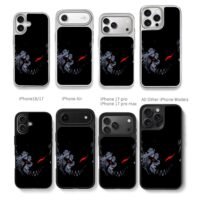 Half face Gengar with red eyes Chris Brown Phone Case Black Electroplated Silver For Iphone 11 To 17