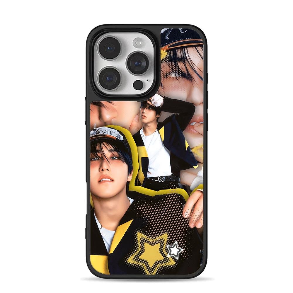 Han Jisung Stray Kids collage iPhone 16 Pro Max Black Case Han Jisung Stray Kids collage Phone Case for iPhone 11-17 & Samsung Galaxy S24-S26 - Image 1