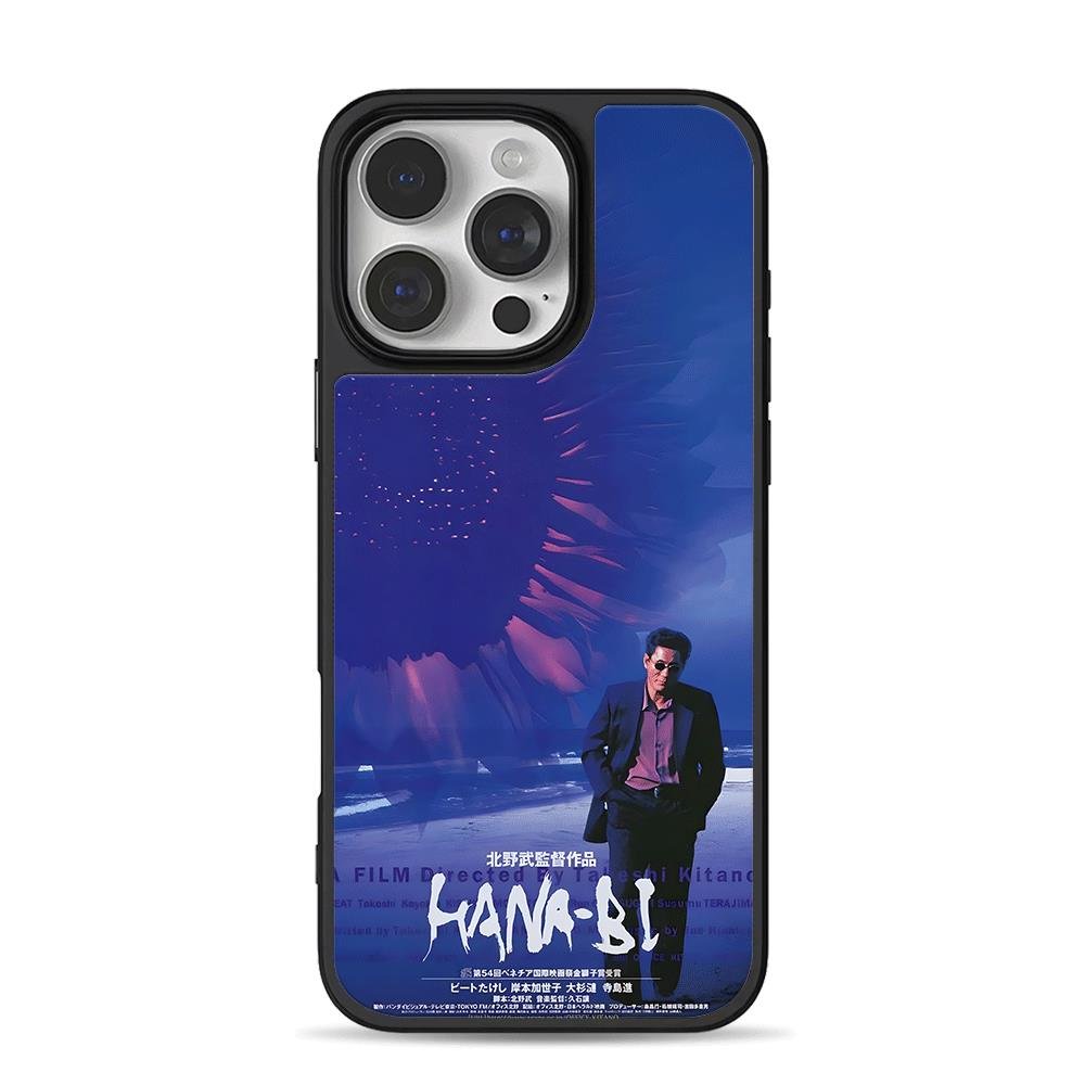Hanabi Takeshi Kitano beach poster iPhone 16 Pro Max Black Case Hanabi Takeshi Kitano beach poster Phone Case for iPhone 11-17 & Samsung Galaxy S24-S26 - Image 1
