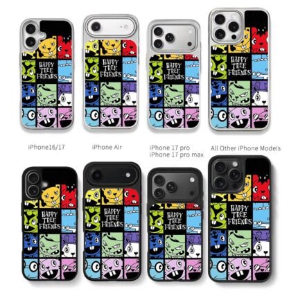 Happy Tree Friends character grid Chris Brown Phone Case Black Electroplated Silver For Iphone 11 To 17