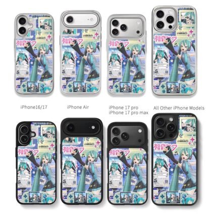 Hatsune Miku retro PC anime collage Chris Brown Phone Case Black Electroplated Silver For Iphone 11 To 17