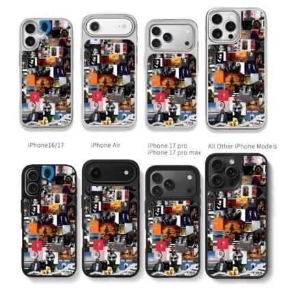 Hip hop album collage feat Eminem Chris Brown Phone Case Black Electroplated Silver For Iphone 11 To 17